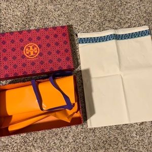 Tory Burch empty shoe box and shoe dust bag.